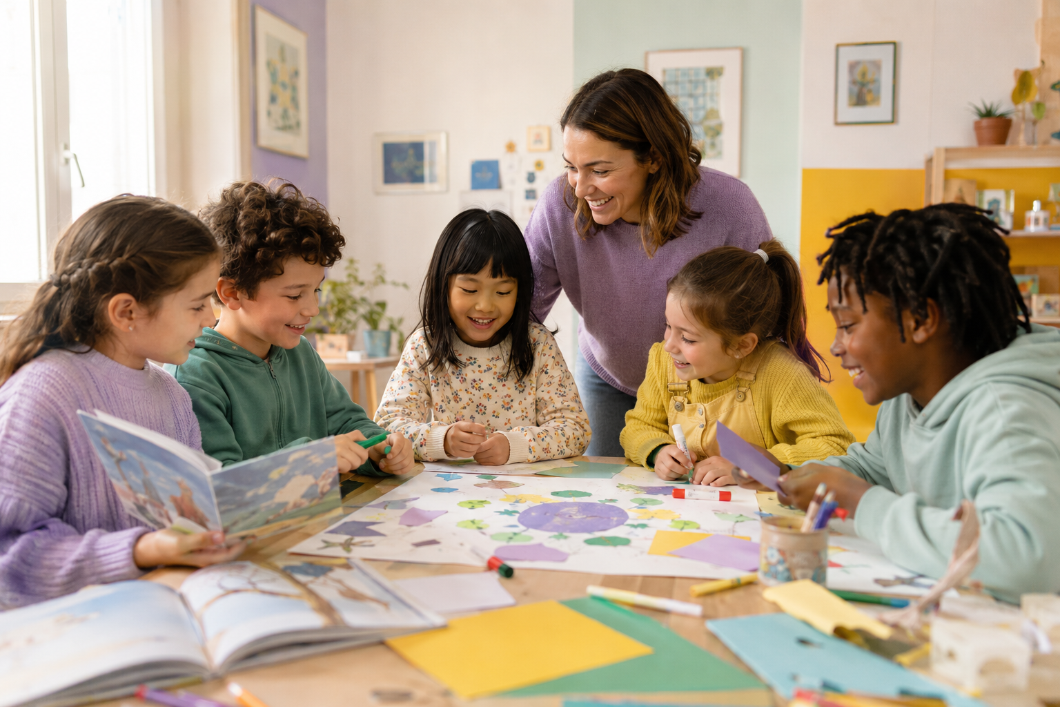 Bambini della scuola primaria partecipano a un laboratorio culturale creativo
